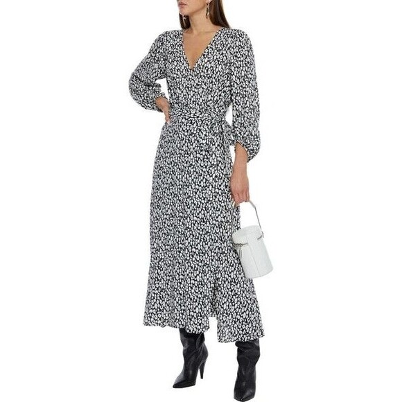 IRO Zanaka Leopard Jersey Maxi Wrap Dress in Black/White Size 36/SMALL - Picture 7 of 7